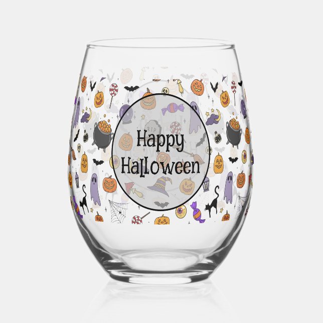 Halloween Party Stemless Wine Glass (Front)