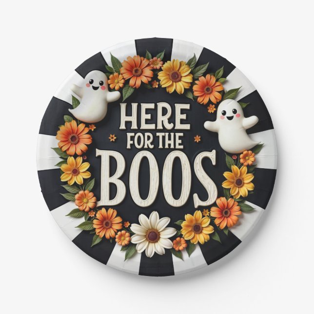 Halloween Party Supplies 'Here for the Boos'  Paper Plate (Front)