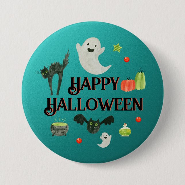 Halloween Party Teal and Green 7.5 Cm Round Badge (Front)