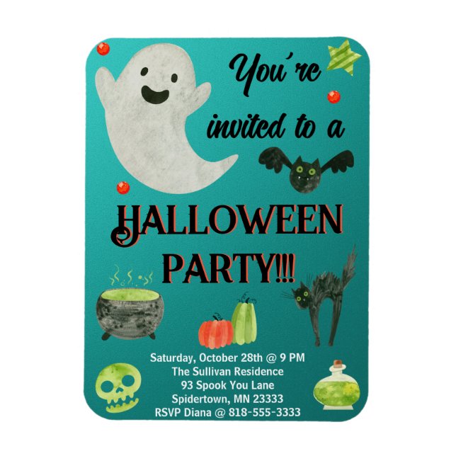 Halloween Party Teal and Green Magnet (Vertical)