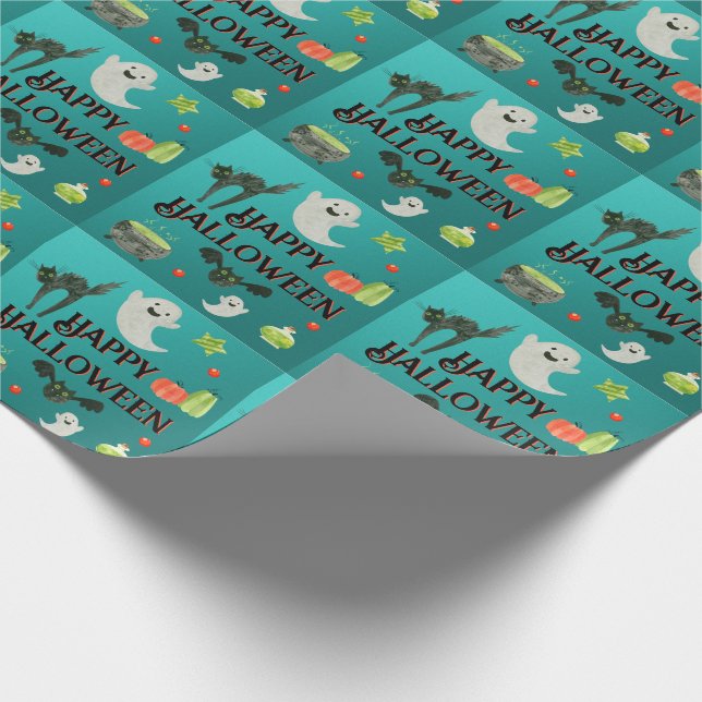 Halloween Party Teal and Green Wrapping Paper (Corner)