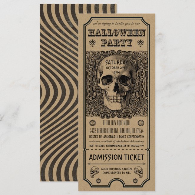 Halloween Party Ticket Invitations Steampunk Kraft (Front/Back)