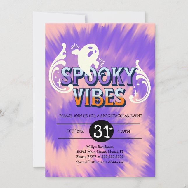 Halloween Party Tie Dye Ghost Spooky Vibes Invitation (Front)
