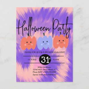 Halloween Party Tie Dye Pumpkin Hand Drawn Invitation Postcard