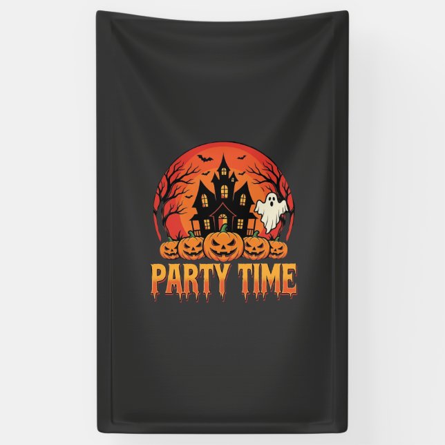Halloween Party Time Ghost Pumpkin Design_1 Banner (Vertical)