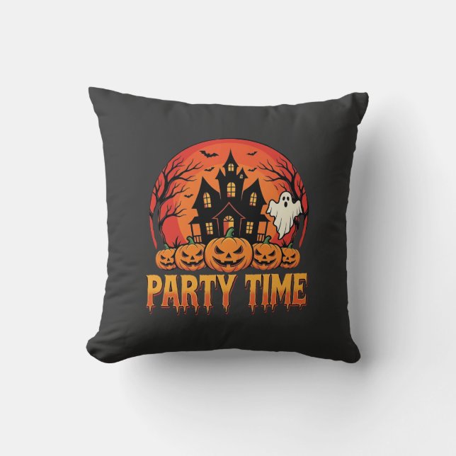 Halloween Party Time Ghost Pumpkin Design_1 Cushion (Front)