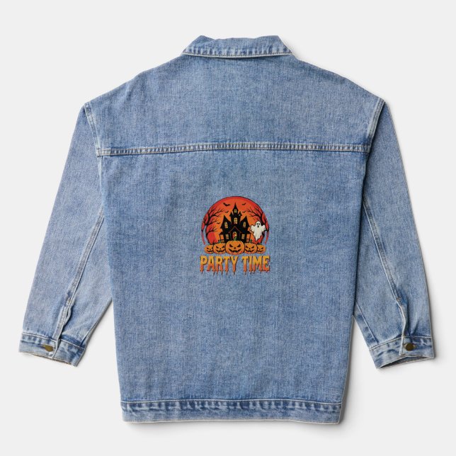 Halloween Party Time Ghost Pumpkin Design_1 Denim Jacket (Back)
