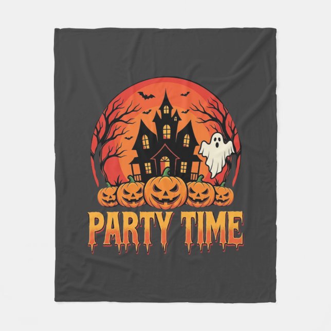 Halloween Party Time Ghost Pumpkin Design_1 Fleece Blanket (Front)
