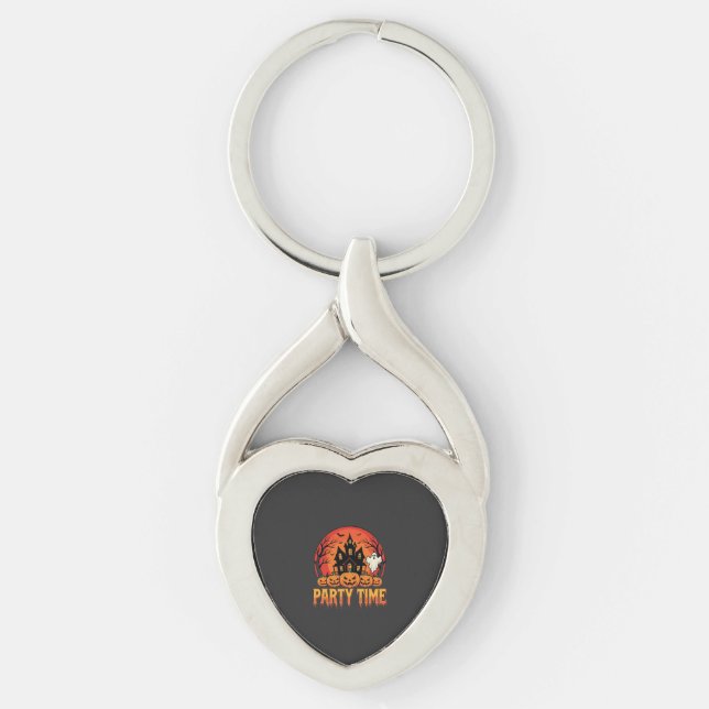 Halloween Party Time Ghost Pumpkin Design_1 Key Ring (Front)