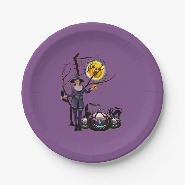 Halloween Party Time in Purple Paper Plate (Front)