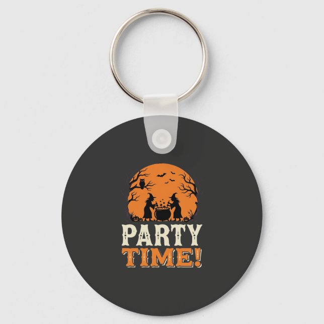 Halloween Party Time Witch Cauldron Design_1 Key Ring (Front)