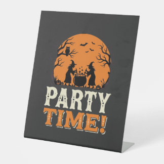 Halloween Party Time Witch Cauldron Design_1 Pedestal Sign