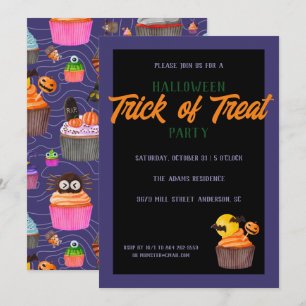 Halloween Party Trick of Treat Cute Sweet Invitation