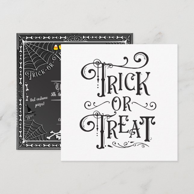 Halloween Party Trick or Treat Bones Black White Invitation (Front/Back)