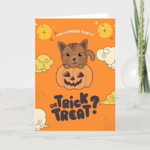 Halloween Party Trick Or Treat Cat Pumkin Holiday  Card