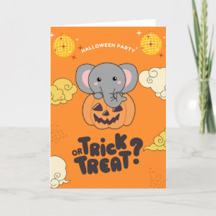 Halloween Party Trick Or Treat Elephant Pumkin Hol Holiday Card