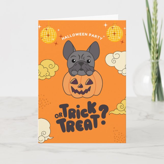 Halloween Party Trick Or Treat French Bulldog Holi Holiday Card (Front)