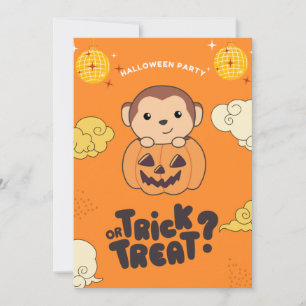 Halloween Party Trick Or Treat Monkey Pumkin Holid Holiday Card