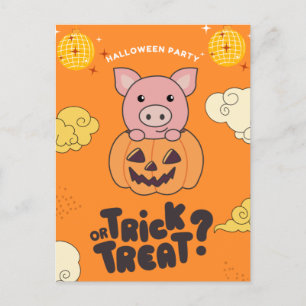 Halloween Party Trick Or Treat Pig Pumkin Holiday  Postcard