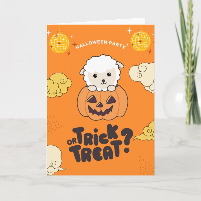 Halloween Party Trick Or Treat Sheep Pumkin Holida Holiday Card (Front)