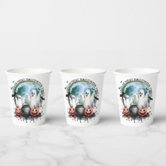 HALLOWEEN Party Trick Or Treat Two Ghosts Pumpkins Paper Cups