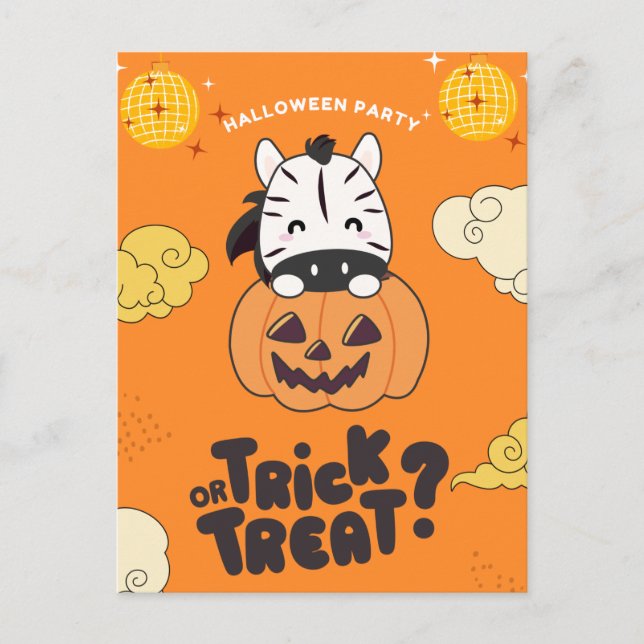 Halloween Party Trick Or Treat Zebra Pumkin Holida Holiday Postcard (Front)