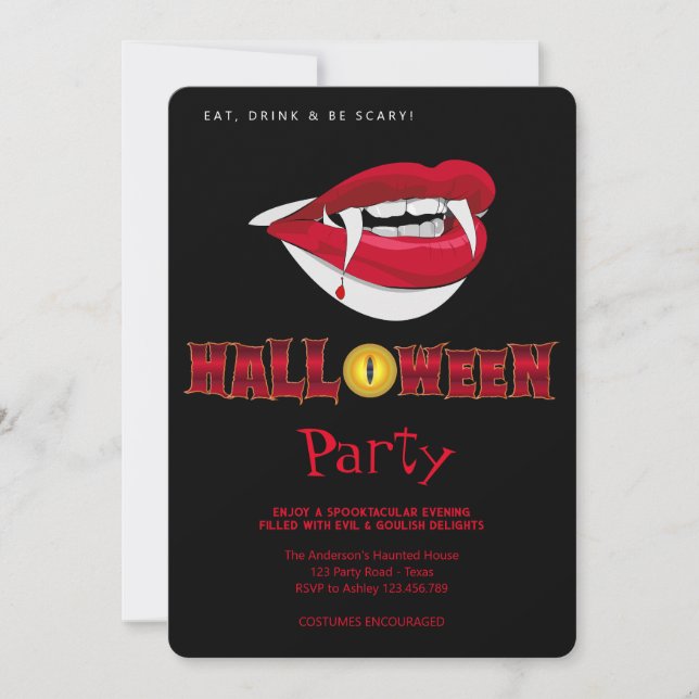 Halloween Party Vampire Teeth Gothic   Invitation (Front)