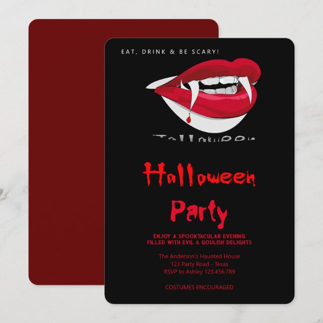 Halloween Party Vampire Teeth Gothic   Invitation (Front/Back)