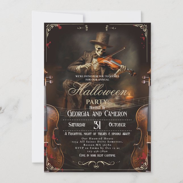 Halloween Party Vintage Gothic Grim Reaper Violini Invitation (Front)
