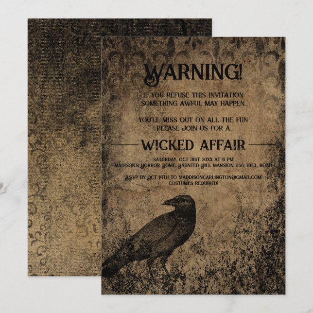 Halloween Party Vintage Gothic Raven Invitation (Front/Back)