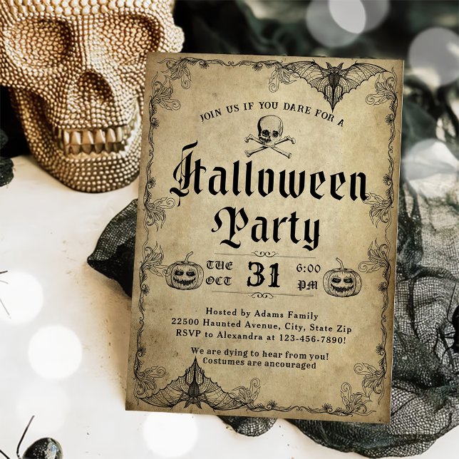 Halloween Party Vintage Gothic Skull Adult  Invitation (Creator Uploaded)