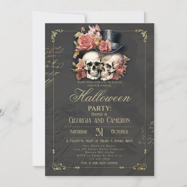 Halloween Party Vintage Gothic Skull Invitation (Front)