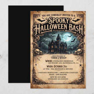 Halloween Party Vintage Haunted House Bats Invitation