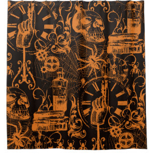Halloween Party: Vintage Holiday Poster. Shower Curtain