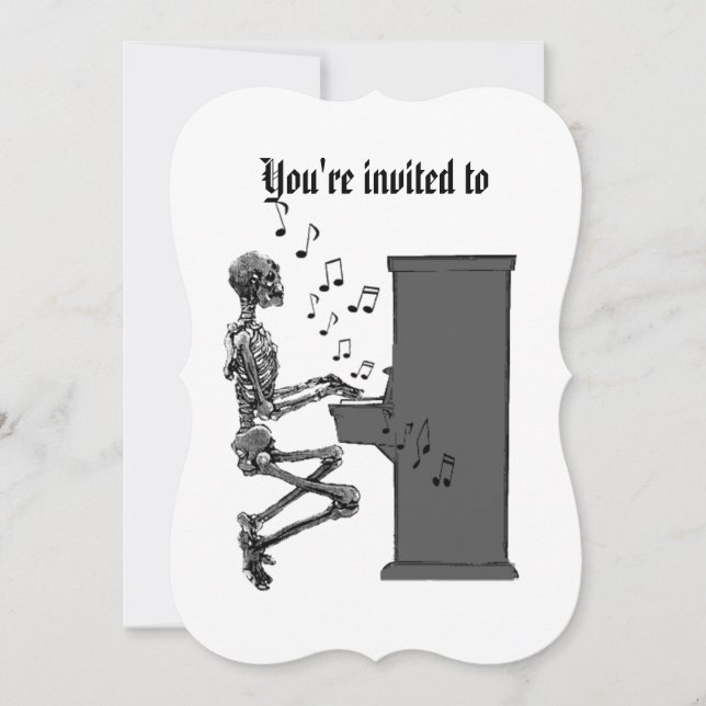 Halloween Party Vintage Musical Skeleton Piano Invitation (Front)