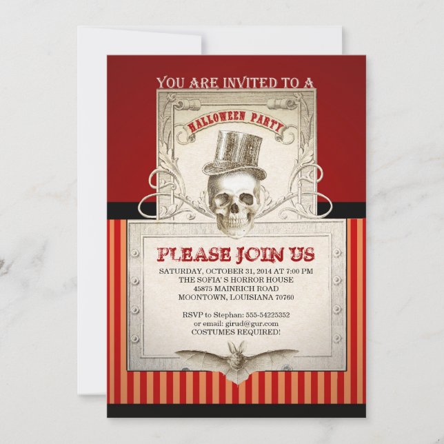 Halloween party vintage skull invitations (Front)