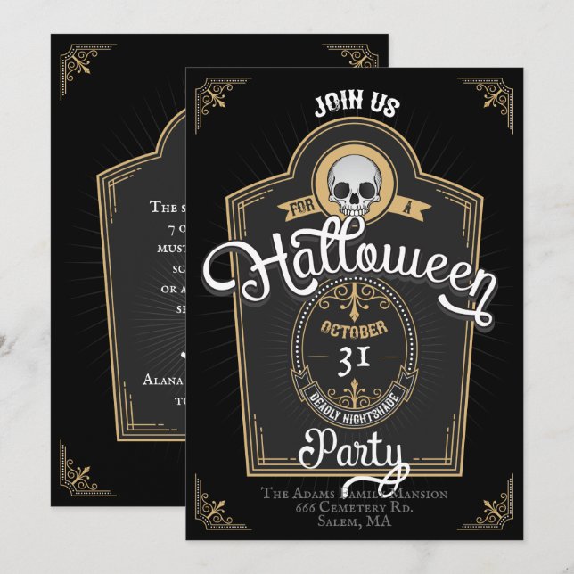 Halloween Party Whiskey Label Invitation (Front/Back)