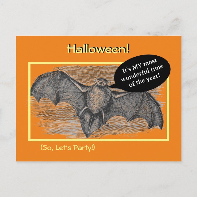 Halloween Party/Wiener Roast Invitation/ Bat Postcard (Front)