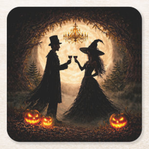 Halloween Party Wine Themed Square Paper Coaster