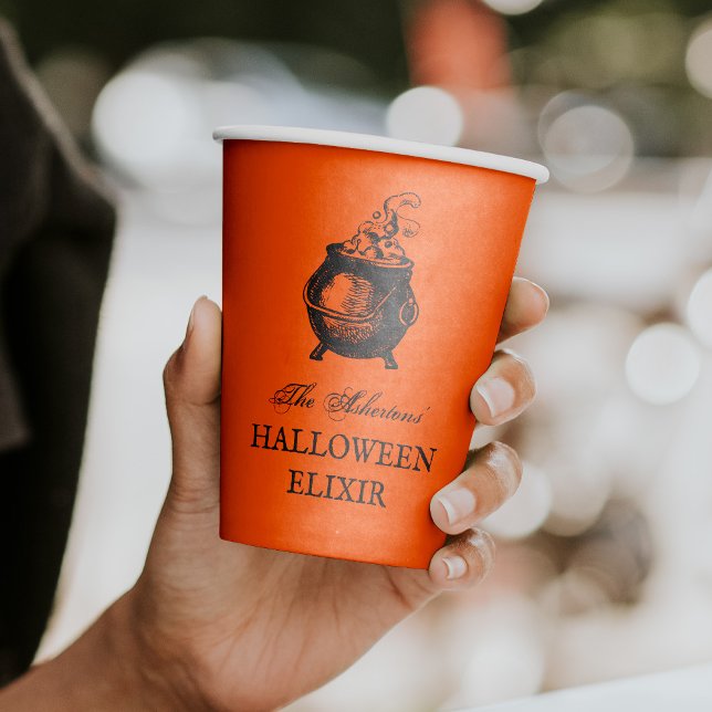 Halloween party witch brew funny orange cauldron paper cups (Creator Uploaded)