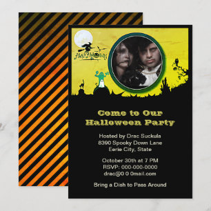 Halloween Party, Witch, Ghost, Cat, Owl, Add Photo Invitation