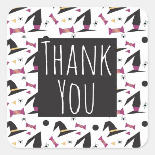 Halloween Party Witch Hat Candy Spiders Thank You  Square Sticker