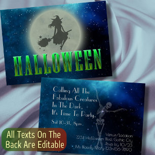 Halloween Party witch moon skeleton modern elegant Invitation