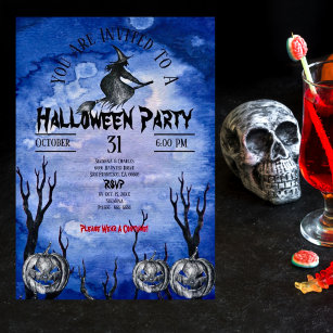 Halloween Party Witch Spooky Pumpkins Black  Invit Invitation