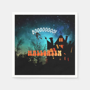 Halloween Party Witches Dark House Orange Napkin