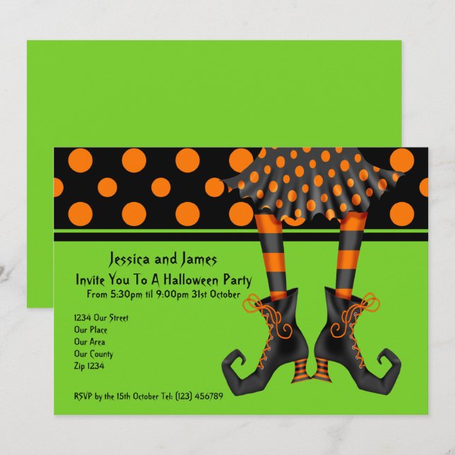 Halloween Party Witches Stockings Invitation (Front/Back)