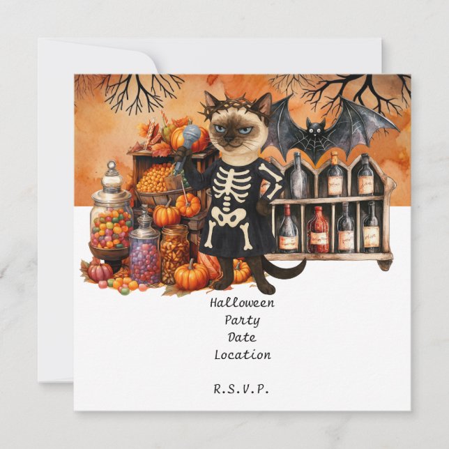 Halloween Party with Cats and Cakes Invitation (Front)