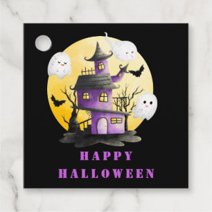Halloween Party with Haunted House and Ghosts Favour Tags