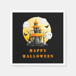 Halloween Party with Haunted House and Ghosts Napkin