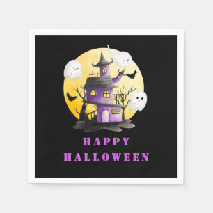 Halloween Party with Haunted House and Ghosts Napkin